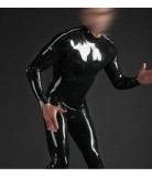 Classical Sexy Black Latex Catsuit for Men Shoulder Zippers