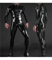 Classical Sexy Black Latex Catsuit for Men Shoulder Zippers