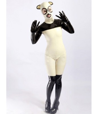 Sweet Multi Color Latex Catsuit with Ears Hood