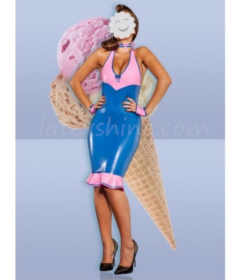 Cheap Sexy Mlticolor Latex Dress With Pink Frills