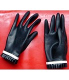 Cheap Womens Sexy Black Latex Gloves With Ruffles Trim