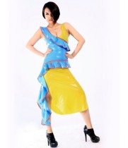 Stylish False Two Pieces Multicolor Latex Dress