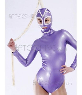 Purple Unisex Shaping Cut Out Latex Catsuit