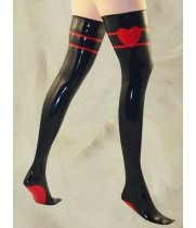 Special Black Latex Stockings With Red Heart Pattern
