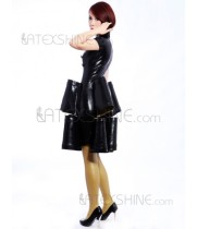 Black Sleeveless Stand Collar Women's Latex Dress