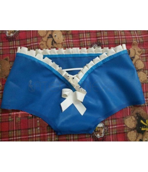 Blue Womens Sexy Latex Underwear With Frills Trim