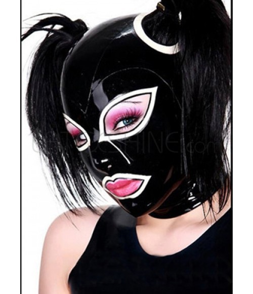 Black Latex Hood with Double Ponytails Holes