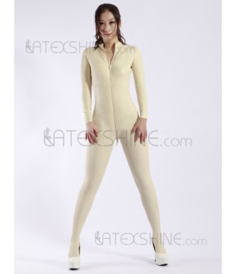 Fashion White Zipper Women's Latex Catsuits