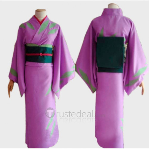 Gintama Silver Soul Okita Mitsuba Lavender Kimono Cosplay Costume