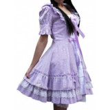 Cotton White Purple Short Sleeves Ruffle Lace Lolita Dress(CX434)
