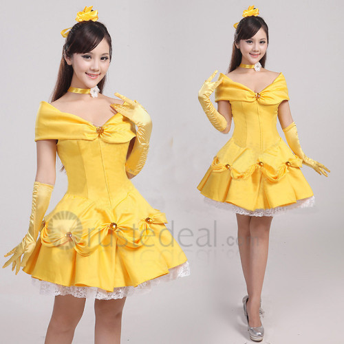 Beauty and the Beast Disney Princess Belle Yellow Dance Dress Cosplay Costume