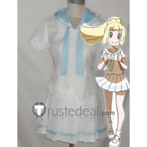 Pokemon Ultra Sun and Ultra Moon Lillie White and Blue Cosplay Costume