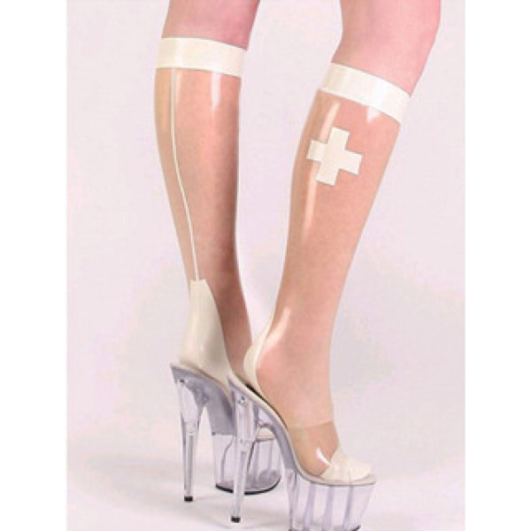 Transparent White Latex Nurse Stockings