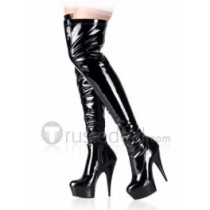 Patent Leather Upper High Heel Thigh-Length Closed-toes Platform Sexy Boots(3411B-BB)