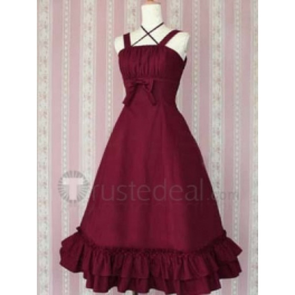 Cotton Burgundy Sleeveless With Ruffle Lolita Dress