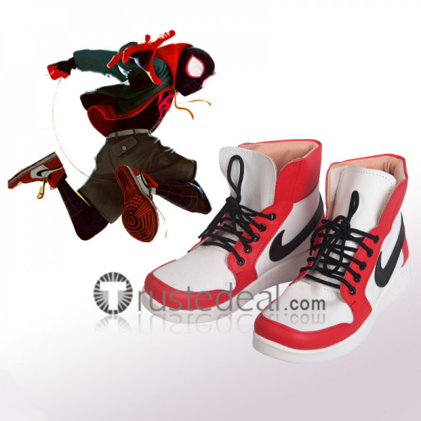 SpiderMan Into the Spider Verse Miles Morales White Red Cosplay Boots Shoes Marvel Film