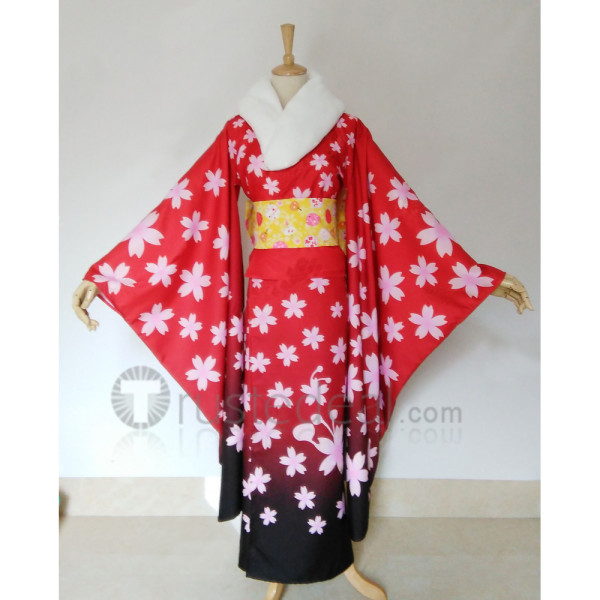 Gintama Kagura Sakura Orange Kimono Cosplay