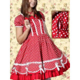 Cotton Red Short Sleeves Bow Lace Applique Cotton Lolita Dress