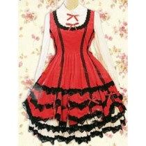 Cotton Red Ruffles Sleeveless Lolita Dress(CX196)