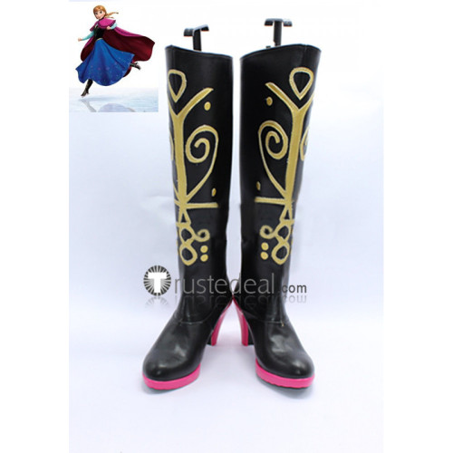 Frozen Disney Princess Anna Black White Cosplay Boots Shoes