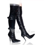 Patent Leather Upper High Heel Thigh-Length Closed-toes Sexy Boots(11852)