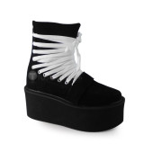 Black Velvet High Platform Lolita Boots with White Strap