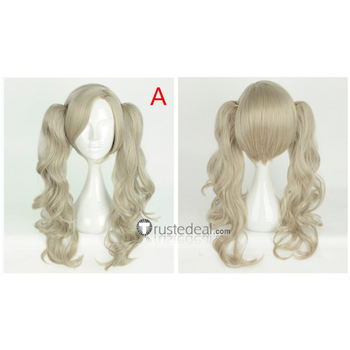 Persona 5 Takamaki Ann Flaxen Gray Blonde Pigtails Cosplay Wigs
