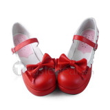 Red Lolita Shoes White Trim and Bows