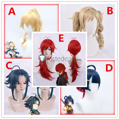 Genshin Impact Jean Barbara Xiao Xiangling Diluc Blonde Red Blue Cosplay Wigs