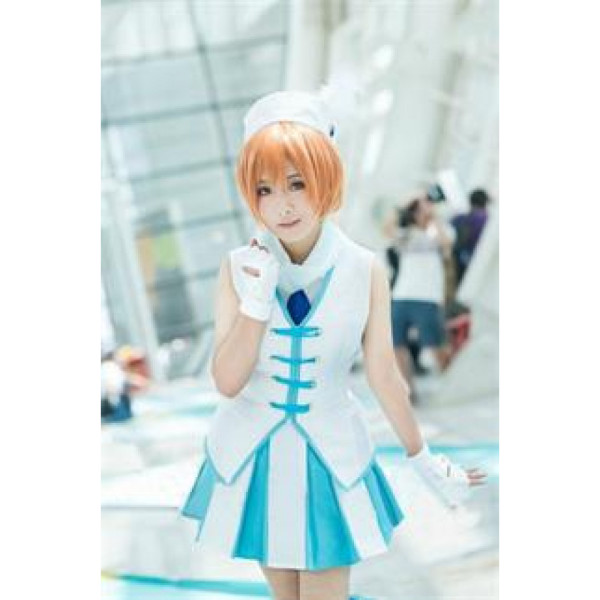 Love Live Rin Hoshizora Wonderful Rush Blue White Dress Cosplay Costume