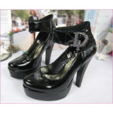 Top quality patent leather upper high Heel Pumps platform elevation and one strap Closed-toes closure with rhinestone dress shoes (B1092)