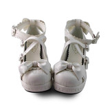 Shiny White Knots Lolita Shoes