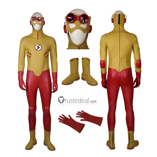 Young Justice Kid Flash Wally West Red Yellow Jumpsuit Cosplay Costume