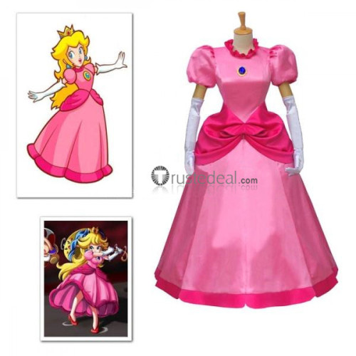 Super Mario Princess Peach Pink Dress Cosplay Costume 2