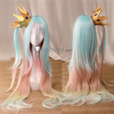 No Game No Life Shiro Long Blue Pink Cosplay Wig 2