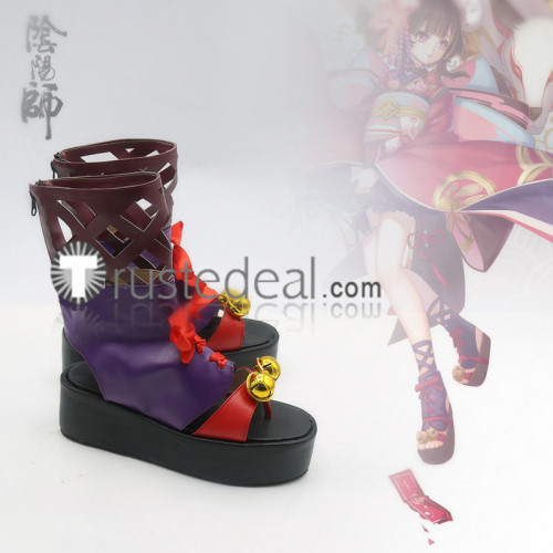 Onmyoji Kagura Purple Black Cosplay Shoes Boots