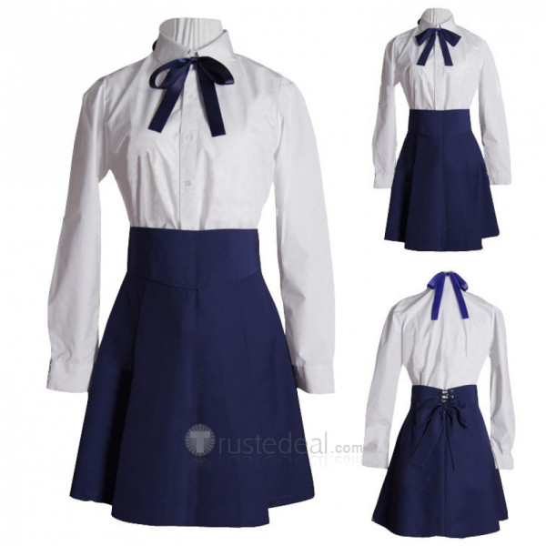 Fate Stay Night Saber White Blue Daily Cosplay Costume