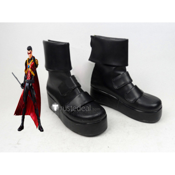 Young Justice Superhero Red Robin Black Cosplay Boots Shoes