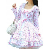 Cotton White Pink Long Sleeves Applique Ruffle Lolita Dress(CX429)