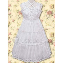 Cotton White Sleeveless Lace Lolita Dress(CX373)