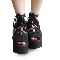 Black Velvet High Platform Lolita Sandals