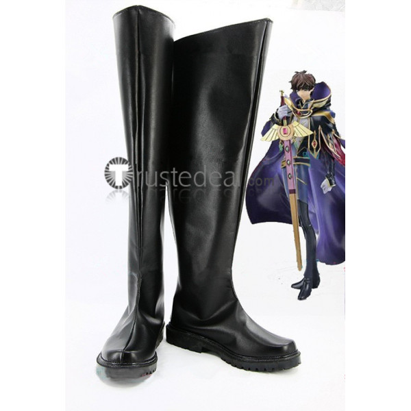 Code Geass Suzaku Kururugi Knight of Seven Black Cosplay Shoes Boots