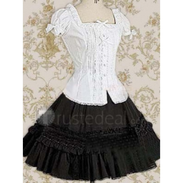 Cotton White Lolita Blouse And Black Lace Lolita Skirt