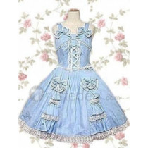 Cotton Sky Blue Bow Lolita Dress(CX617)