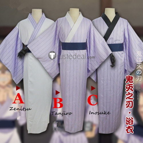 Kimetsu no Yaiba Demon Slayer Tanjiro kamado Zenitsu Agatsuma Inosuke Hashibira Purple Yukata Kimono Cosplay Costumes