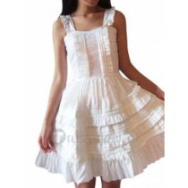 Cotton White Sleeveless Ruffles Lolita Dress(CX435)