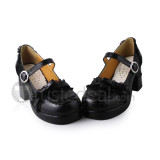 Black Sweet Lolita Square Heels Shoes with Bows