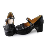 Black Sweet Lolita Square Heels Shoes with Bows
