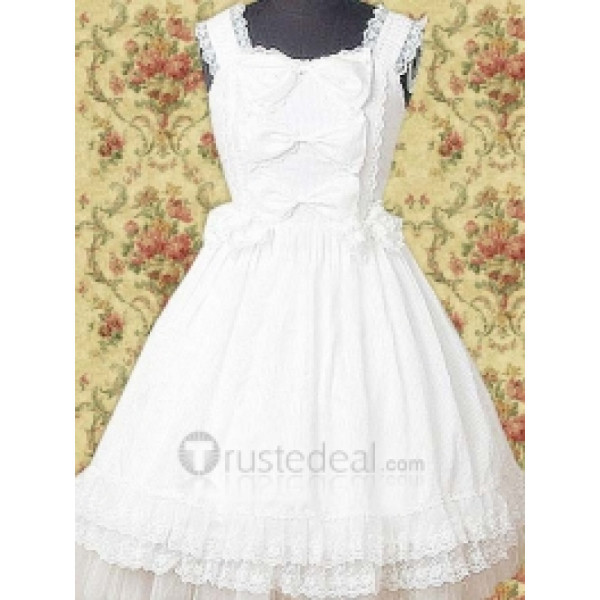 Cotton White Lace Bow Lolita Dress(CX605)