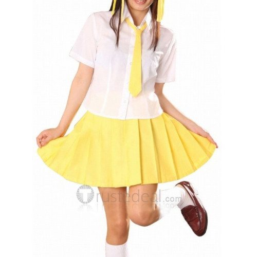 White And Yellow Short Sleeves School Uniform